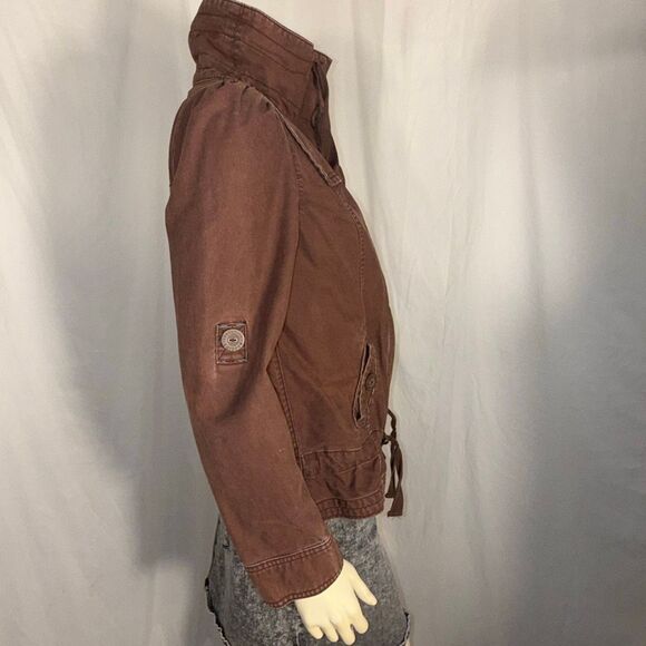 Y2K Mossimo Supply Co Brown Utility Jacket Women’s M | 2000s High Neck Zip Cargo - Picture 3 of 14